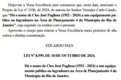 Lei Municipal Homenageia Cleo José Pagliosa em Equipamento Público na AP 4 do Rio de Janeiro